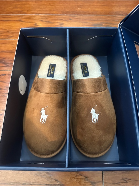 Polo by Ralph Lauren Brown Suede Shearling-Lined Slip-On Slippers